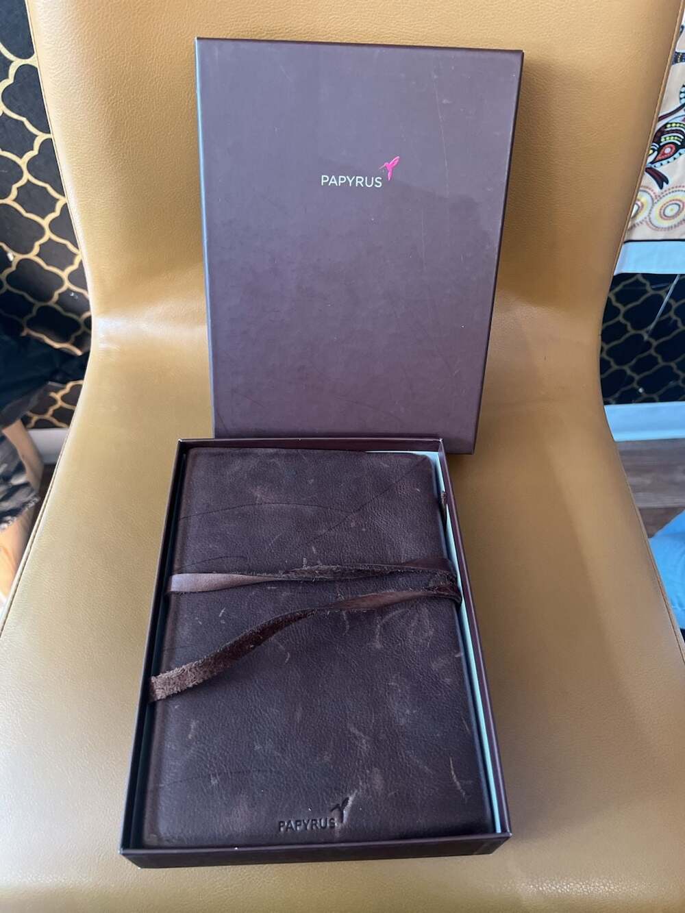Papyrus Brown Leather Journal Notebook with Box